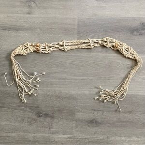 Gorgeous cream colored macrame belt with wooden bead accents